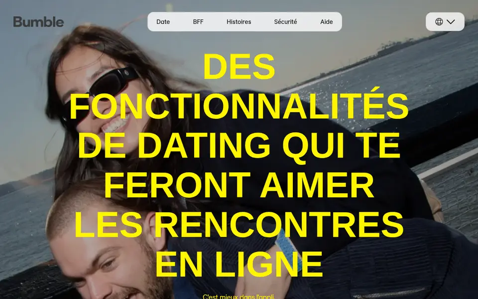 Avis Bumble: page du mode Date qui présente les fonctions de l’appli