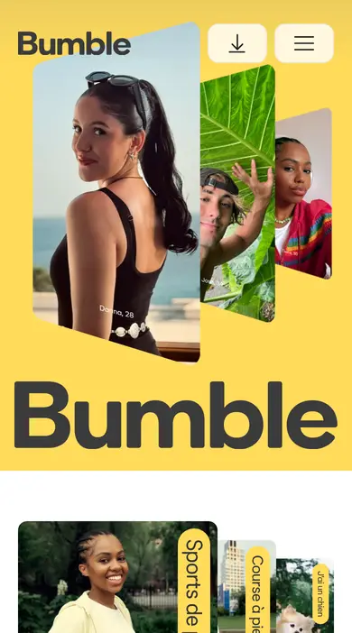 Avis Bumble: sur smartphone, page d’accueil mobile de bumble.com en français