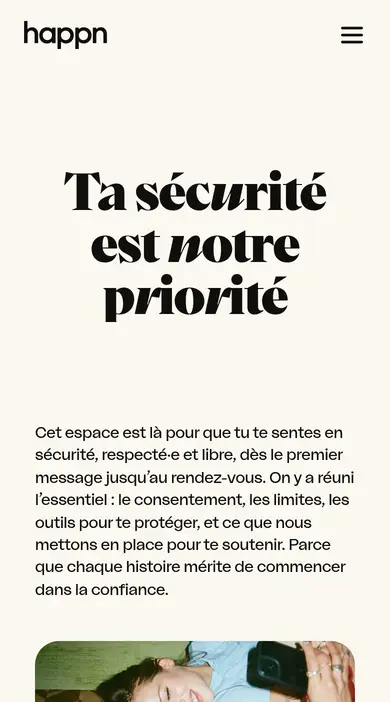 Avis happn: sur smartphone, page sécurité de happn.com en français
