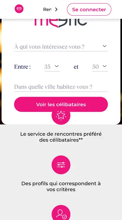 Avis Meetic: sur smartphone, page d’accueil mobile de fr.meetic.ch